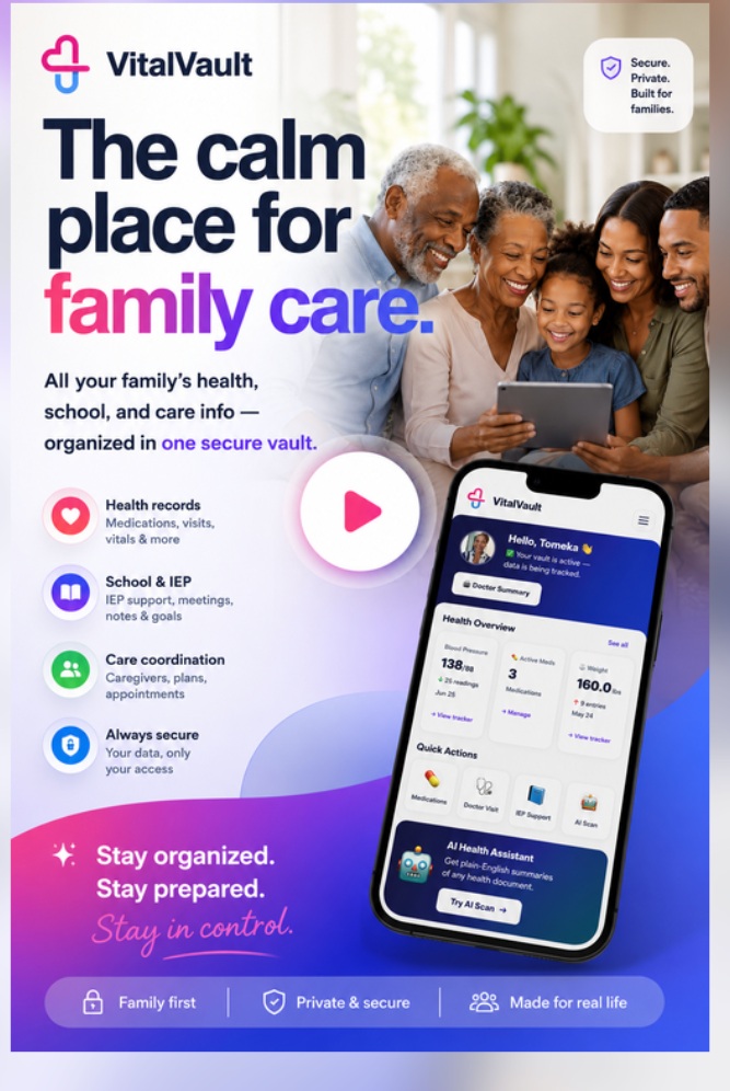 VitalVault family health platform poster